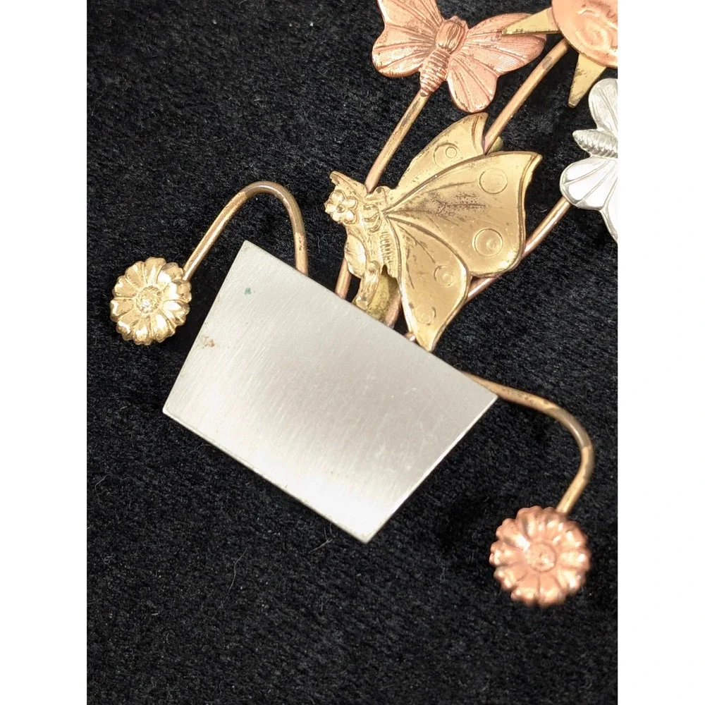 Vintage‎ Artisan Sun Sunflower Butterfly Brooch Mixed Metal
